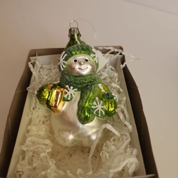 Dillard's Trimmings Blown Glass Snowman Ornament in Green Hat and Scarf - Picture 4 of 5
